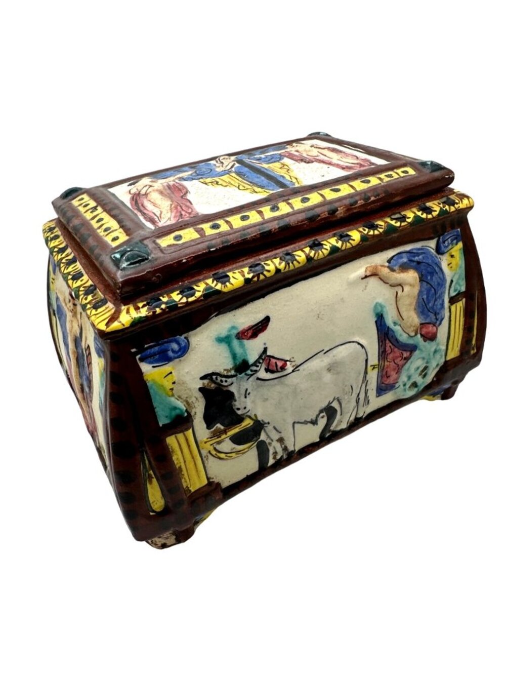 Vintage Italian Faience Lidded Box Trinket Storage Roman Mythology Style Pottery - Picture 2 of 15